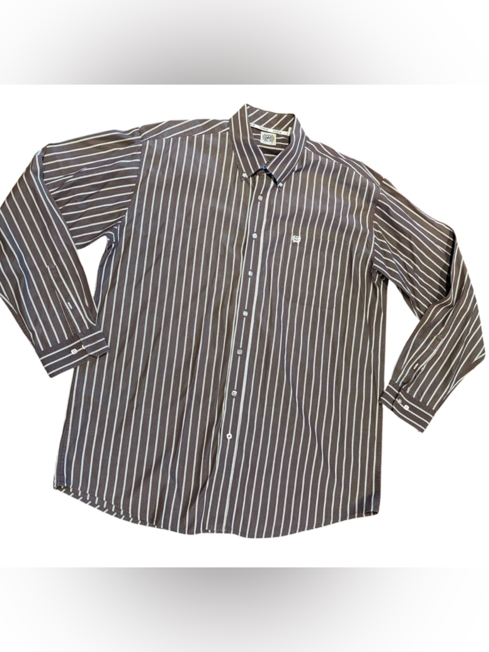 Cinch Men’s XL Burgundy and White Vertical-Strip Long Sleeve Cotton Shirt